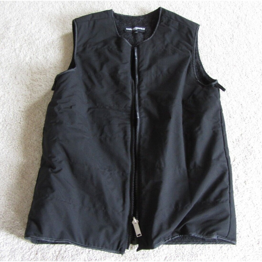 Karl Lagerfeld Paris Womens Black Full Zip Vest Medium Lining Layering Piece